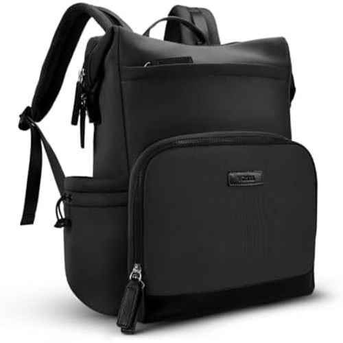 VONAL Neoprene Diaper Bag Backpack with Changing Pad, 33L Large Capacity Neoprene Backpack Baby Diaper Bag with Insulated Pockets, Travel Diaper Backpack Baby with 12 Pockets for Mom & Dad, Black