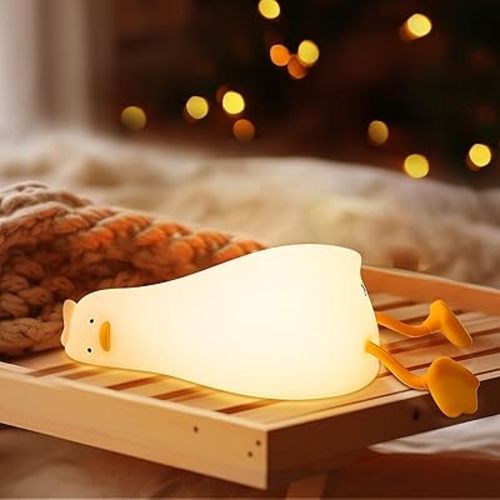LED Lying Flat Duck Night Light, 3 Level Dimmable Nursery Nightlight,Cute Lamps Silicone Squishy Light Up Duck,Rechargeable Bedside Touch Lamp for Breastfeeding Toddler Baby Kids Decor