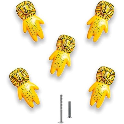 Kids Drawer Handles Ceramic Nursery Knobs Cute Animal Lion Knobs Children's Room Door Cupboard knobs DIY Lovely Cabinet pulls Drawer knob for Kids, with Screws (5, Lion)