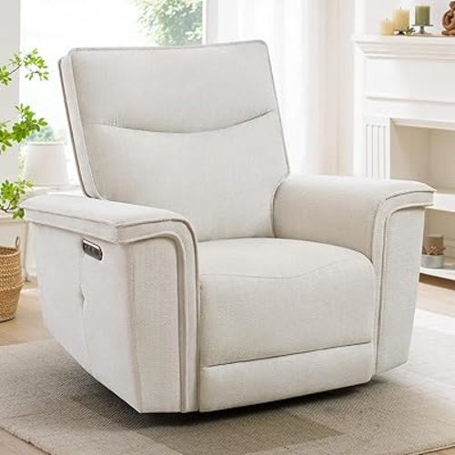 Power Recliner Chair with Adjustable Headrest,Extra Wide Recliner Home Theater Seating with Massage and Heating, Electric Reclining Sofa for Living Room,Bedroom,1PC,Cream