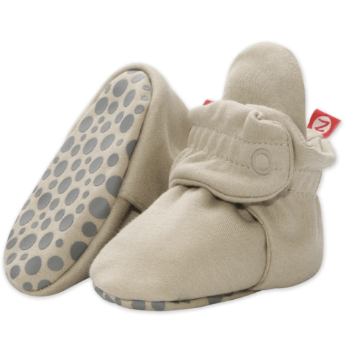 Zutano Cotton Gripper Stay-On Baby Bootie Slipper - Khaki