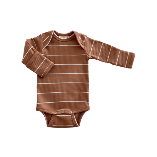 SIIX Collection Saddle Stripe / Organic Ribbed Long Sleeve Bodysuit