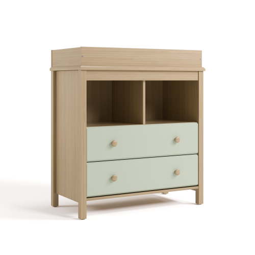 Storkcraft Alpine 2-Drawer Infant Changing Table Dresser, Driftwood with Sage