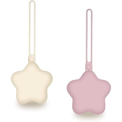 Silicone Pacifier Holder Case- 2 PCS Dummy Holder Storage Box Container - Easy to Clean (Cream/Pink)