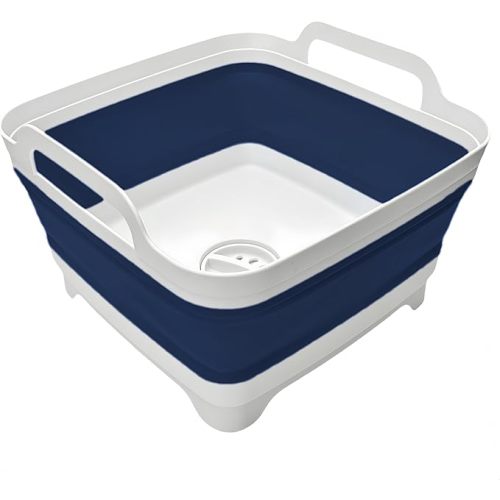 Collapsible Wash Basin 9L, Foldable Dish Tub with Drain Plug, Portable Collapsible Dish Basin, Camping Sink for Washing Dishes, Laundry & Kitchen Use,Gray