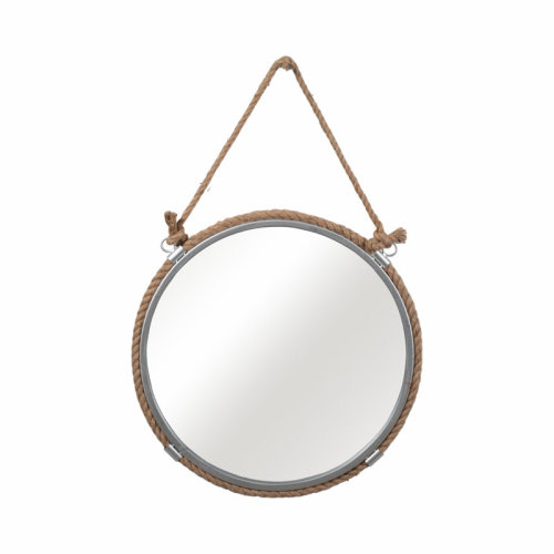 Breakwater Bay Tomasi Round Coastal Wall Mirror with Rope Hanger - 31" Metal & Glass Frame, Brown & Silver - Nautical Decor for Home, Bedroom, Living Room, or Office & Reviews | Wayfair