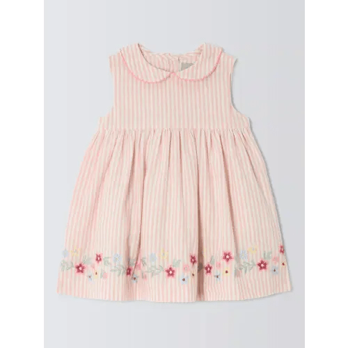 John Lewis Heirloom Collection Baby Striped Embroidered Dress, Pink