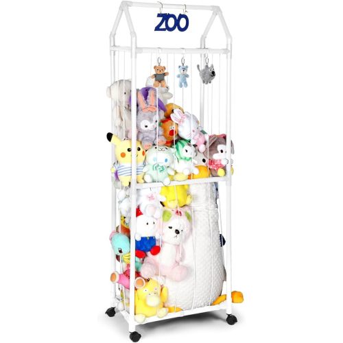 Stuffed Animal Storage Zoo Stuffed Animal Holder Space Save Vertical Stuffed Animals Storage PVC with Elastic Band and Net for Playroom Birthday Gift for Bedroom(white)