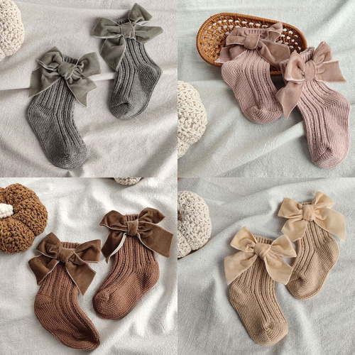 3/4/5 Pairs Baby Girls Socks Middle Tube Ankle Socks with Bows Solid Color Ruffled Uniform Stockings Infant Toddler Ribbed Knit Socks, 0-5 Years