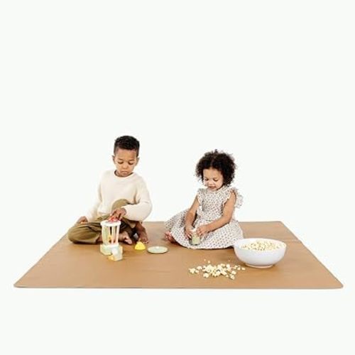 GATHRE Large Play Mat for Floor - Wipeable and Water Resistant Leather Splat Mat, Foldable, Anti-Slip, Protective Baby Floor Mat for Playtime Mess (54" x 54" Camel)