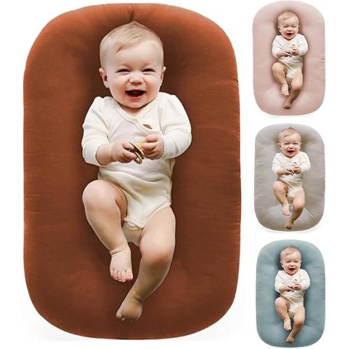 Vicorise Baby Lounger 0-24 Months 100% Cotton-Snuggle Cozy Me Lounger,Soft & Breathable Baby Lounger for Newborn Play Mat,Infant Babies Essentials Gifts,Coffee(Lounger Cover Included)