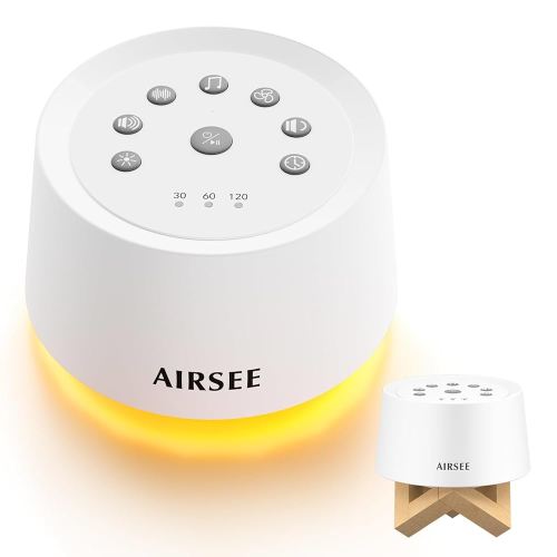 AIRSEE White Noise Sound Machine for Baby, 31 Soothing Sounds 2000mAh Battery 4-Level Night Light Sound Machine, Timer & Memory Function 32 Volume Levels