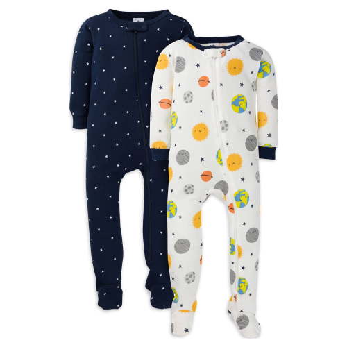 Gerber Baby & Toddler Neutral Snug Fit Footed Cotton Pajamas, 2-Pack, 18 Months
