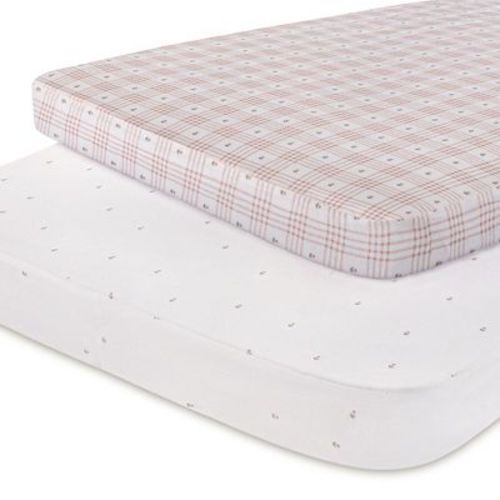 Ely's & Co. Waterproof Pack and Play Sheets 2-Pack, Baby Girl Pink Floral Plaid, 100% Cotton, 38 x 24 in