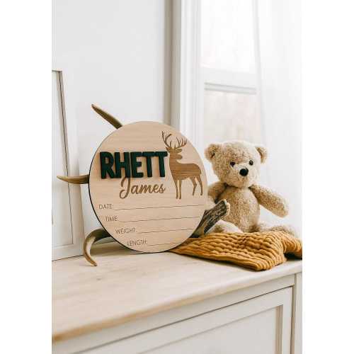 Baby Announcement 3D |Baby deer|Baby reveal |Newborn announcement|Baby‘s birth stats sign|Baby name keepsake|Baby deer name|Deer personalize