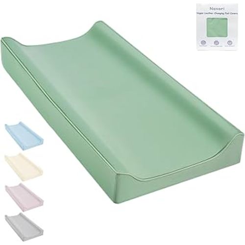 Vegan Leather Changing Pad Cover - 31"X 16" - Waterproof Wipeable, Extra Thick & Portable & Non-Slip Diaper Mat - Fits Standard Changing Tables for Baby Boy Girl (Green)