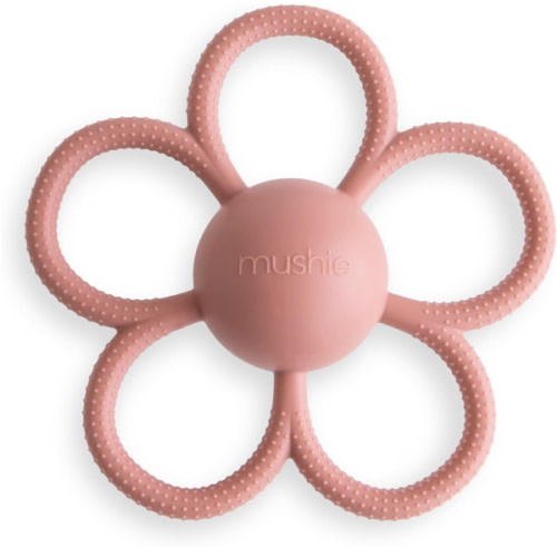 mushie Silicone Baby Daisy Rattle Teether Toy (Dusty Rose)