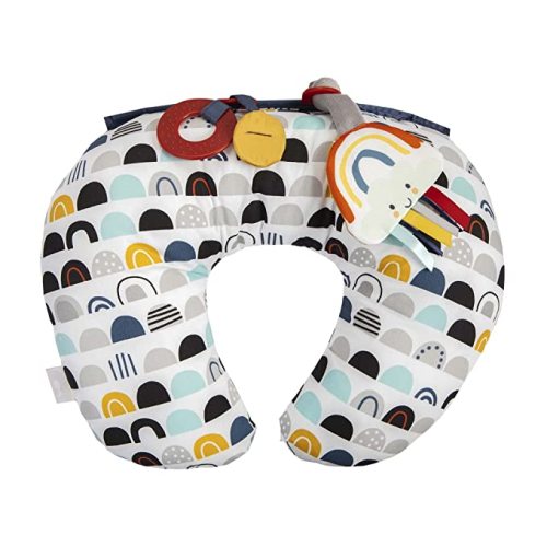 Boppy Tummy Time Prop, Black and White Modern Rainbows with Teething Toys, Fabric, A Smaller Size for Comfortable Tummy Time, Attached Toys Encourage Neck and Shoulder Strength Building - Black White and Rainbows
