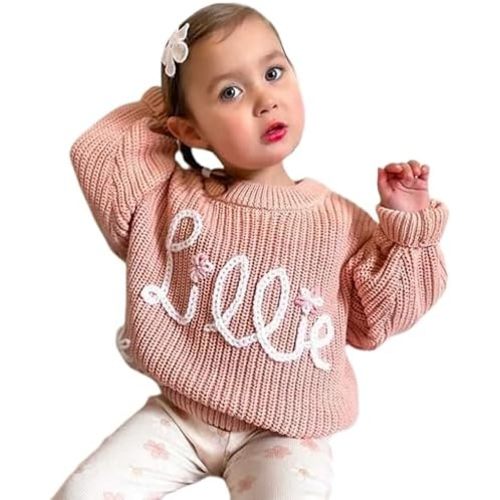 Personalized Baby Name Sweater Beanie Knitted Kids Name Sweater Custom Hand Embroidered Name Hat for Girls Boys Toddlers Baby Shower Birthday Christmas