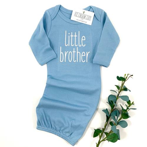 Little Brother Outfit, Blue Baby Gown, Baby Boy Outfit, Newborn Coming Home Outfit, Baby Shower Gift Brother Announcement Baby Brother Gift