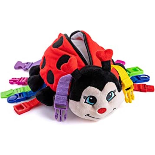Buckle Toys - Becky Ladybug Stuffed Animal - Montessori Learning Activity - Develop Motor Skills and Problem Solving - Sensory Toddler Travel Toy