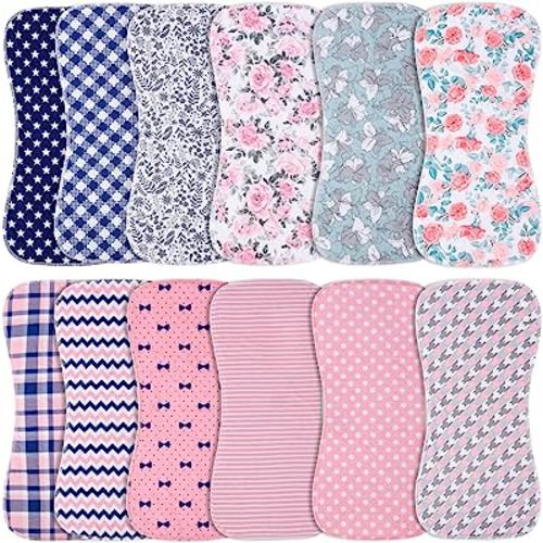 Baby Burp Cloths with Snap Large Size 3 Layers Thicken 100% Cotton Super Absorbent and Soft Baby Spit Up Burping Rags Baby Burp Cloth Set for Girls 12 Pack