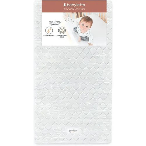 Babyletto Pure Core Mini Crib Mattress, Hybrid Waterproof Cover, Lightweight, Greenguard Gold Certified