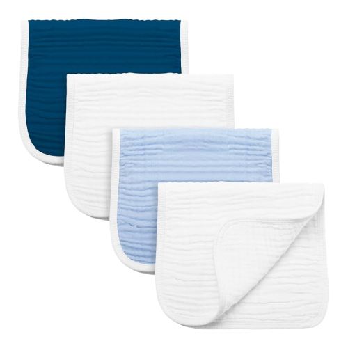 Synrroe Burp Cloths Large, Muslin Burp Cloths for Baby Girls and Boys, Pack of 4 Extra Absorbent and Soft Muslin, 6 Layers 20 by 10 Inches 100% Cotton (Blue Sets 4 Pack)