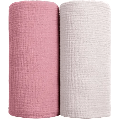 lulumoon Muslin Swaddle Blanket Baby - Cotton Swaddling Blanket Soft Baby Receiving Blanket Neutral 2Pack(Pink)