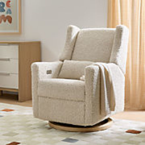 Babyletto Kiwi Almond Teddy Loop Nursery Power Glider Recliner Chair with Light Wood Base + Reviews | Crate & Kids