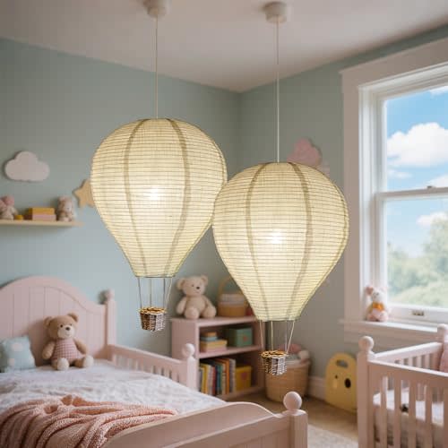 METHEDEECO 2PCS Hot air balloon lampshade Hanging decor 14inch pendant light shade Gifts for kids Nursery kids living room chandelier new born baby room decor party decoration