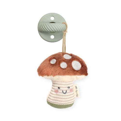 Itzy Ritzy Pacifier and Lovey Set; Detachable Plush Mushroom and Coordinating Green Silicone Pacifier; Ideal for Ages 0 Months and Up, Mushroom