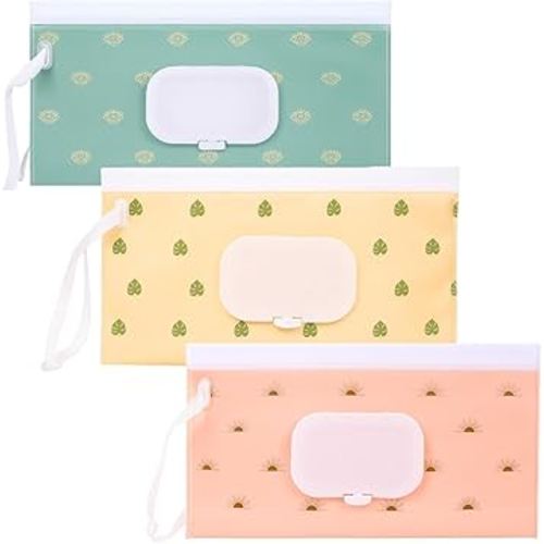 Baby Wipe Dispenser, 3-Pack Portable Refillable Wipe Holder, Reusable Travel Wet Wipe Pouch, Waterproof and Dustproof Wipe Case for Diaper
