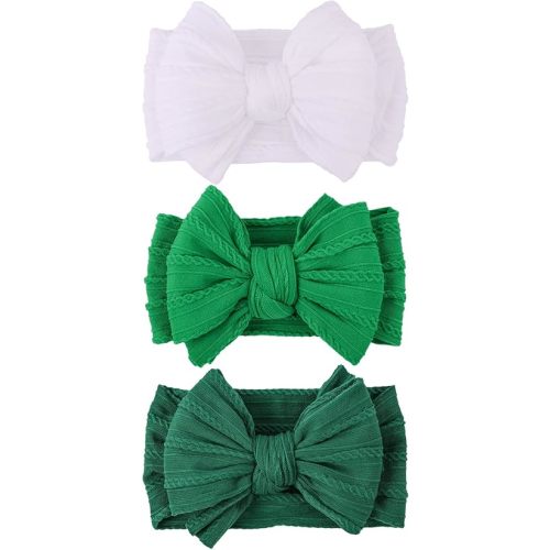 Handmade St.Patrick's Day Baby Headbands Green Bow Hairbands Girl Bows Infant Hair Accessories Newborn Soft Stretchy Nylon Baby bows