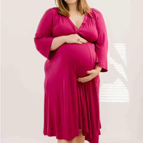 Lila Labor & Postpartum Gown in Raspberry Red