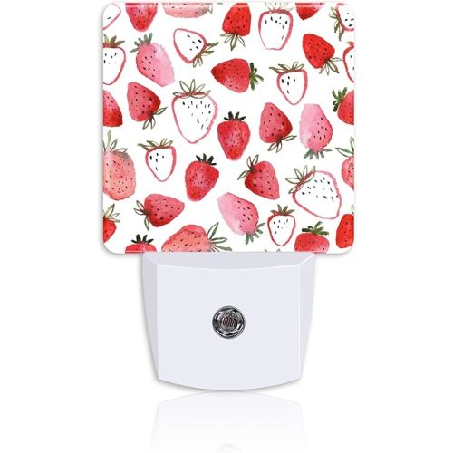 Abstract Watercolor Strawberries Night Light for Kids Girls Boys,LED Night Light Plug into Wall with Dusk to Dawn Sensor for Room Decor,Hallway,Kitchen,Bathroom,Nursery,Stairs