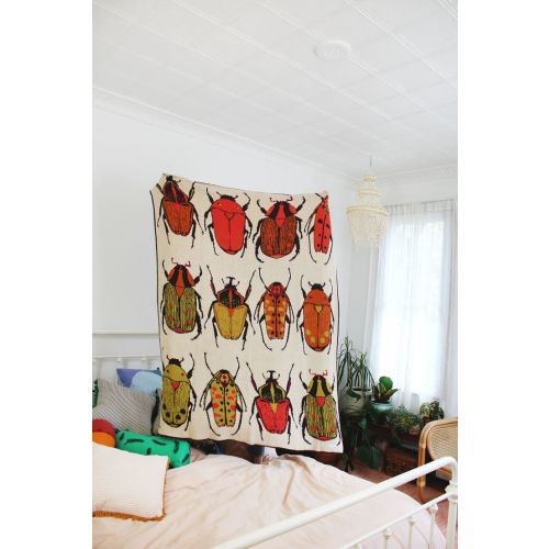 Beetle Knit Throw Blanket -Boho Colorful Home Decor - Insect Pattern Blanket - Beetles Artwork for Home Apartment Living Room