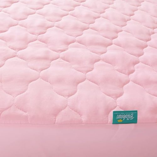 Waterproof Crib Mattress Protector Quilted Crib Sheets Fitted Pad Cover up to 9" Absorbent & Noiseless Toddler Bed Mattresss Topper Protector, Pink Crib Mattress Protector (Improved Thickness) - Crib (Pack of 1)