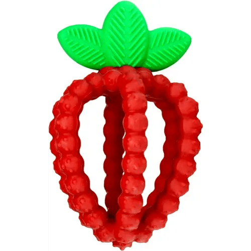 RaZbaby Bites Silicone Baby Teething Toy – Sensory Toy with Textured BerryBumps for Teething Relief, Easy-to-Hold Fruit Shape, BPA-Free, Soothes Front & Back Teeth – Gift for Babies, 3 Months+, Red