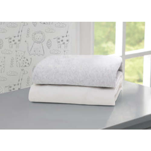Fitted Crib Sheets - 2 Pack, White & Heather Grey