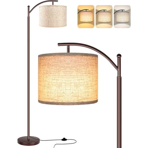 Rottogoon Floor Lamp for Living Room, LED Standing Lamp Tall Industrial Floor Lamp Reading for Bedroom, Office (9W LED Bulb, Beige Lampshade Included) -Oil-Rubbed Bronze