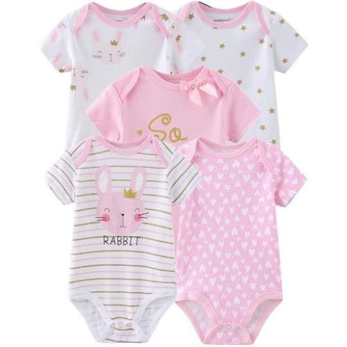 Kiddiezoom Baby Bodysuit Newborn Short Sleeve baby One-Piece Cotton 5-Pack baby clothes