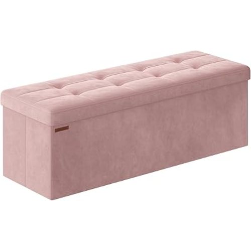 SONGMICS Storage Ottoman Bench, Foldable Ottoman Foot Rest, 15 x 43 x 15 Inches, End of Bed Bench, Storage Chest, Load up to 660 lb, for Living Room, Bedroom, Entryway, Jelly Pink ULSF277R01