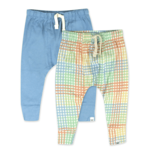 2-Pack Organic Cotton Honest Pants | Honest Baby Clothing - Seersucker Plaid Cornflower, 3-6 M