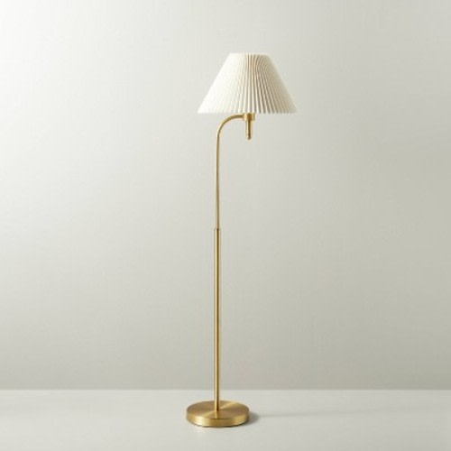 Pleated Shade Metal Floor Lamp Cream/Brass (Includes LED Light Bulb) - Hearth & Hand™ with Magnolia: Curved Brass Body, Empire Shade