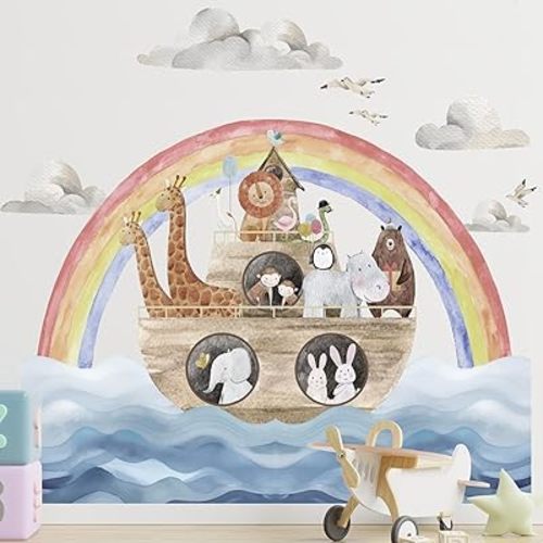 Noahs Ark Nursery Decor - Noahs Ark Safari Jungle Animal Nursery Decal Wallpaper Wall Stickers for Noah-Ark Adventure Ocean Themed Baby Shower Back to School Bedroom Kids Room Decorations