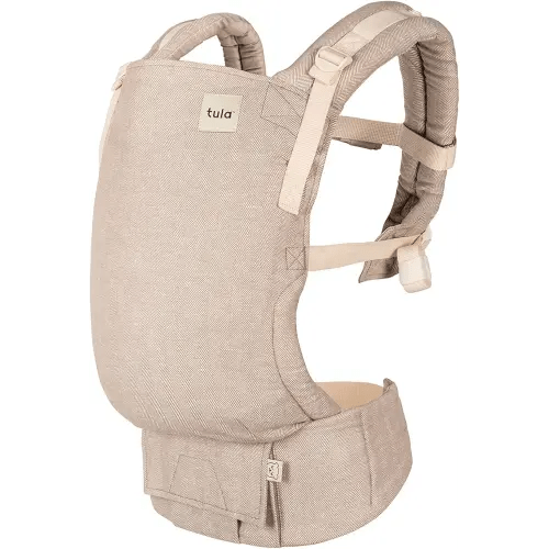 Baby Tula Linen Panel Free-to-Grow Baby Carrier - Adjustable, Comfortable, Newborn to Toddler Carrier - Ergonomic Fit for 7lbs to 45lbs - Plant-Based Fabric - Back & Front Carry Options - Sand (Tan)