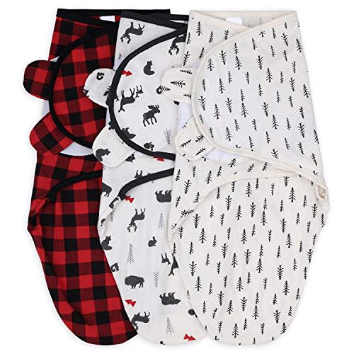 The Peanutshell Baby Swaddle Blankets Set of 3 - Swaddles Baby Boy Sleep Sack for Newborn, Baby Swaddles Newborns Sack 0-3, 3-6 Month Baby Swaddles, Soft & Breathable Cotton - Red Woodland (S/M)