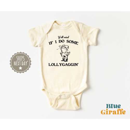 Y'all Mind If I Do Some Lollygaggin Onesie® - Funny Frog Baby Onesie® - Funny Retro Bodysuit - Natural Baby Onesie®