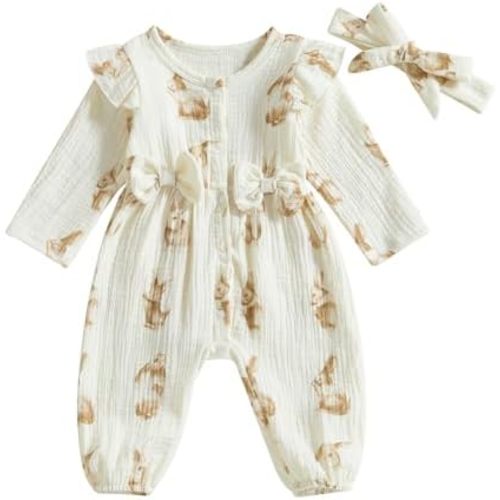 Newborn Baby Girl Easter Clothes Carrot Bunny Ruffle Long Sleeve Romper Jumpsuit Headband Bodysuit Spring Outfit
